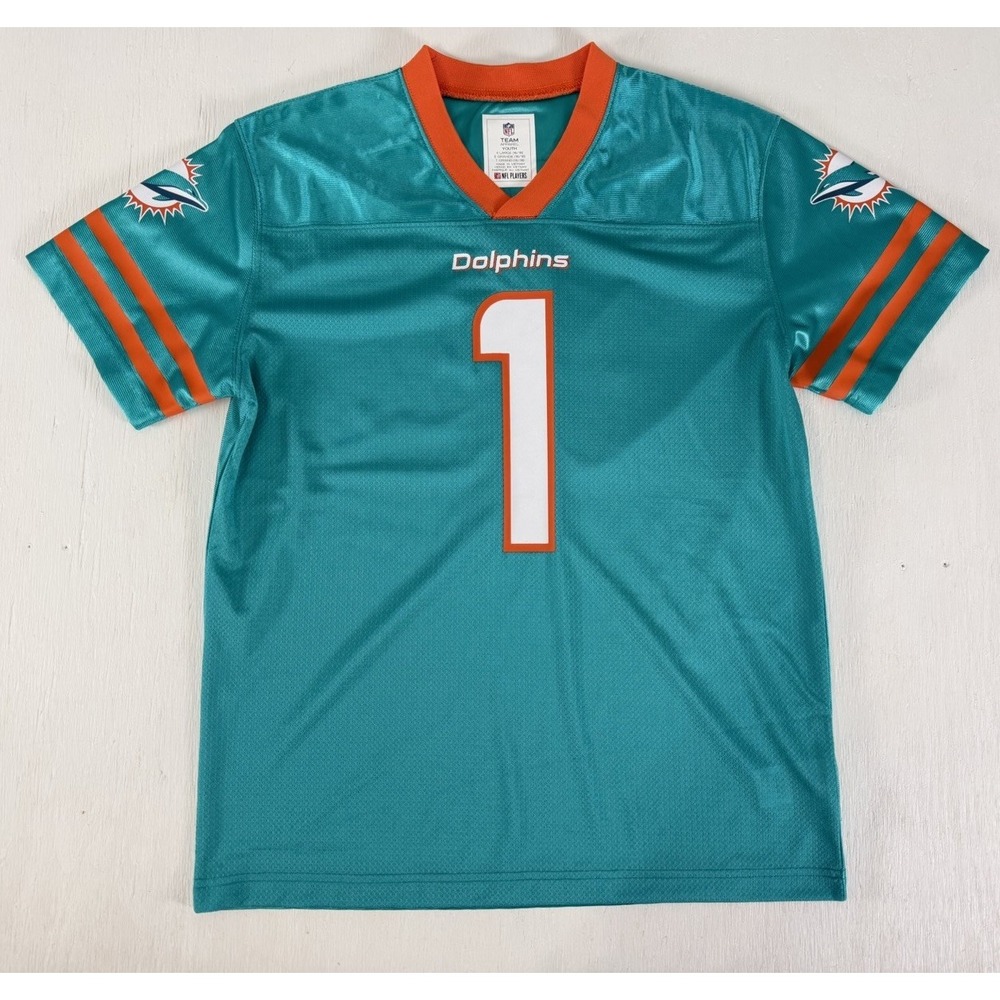 Tua Tagovailoa Youth Kid XL 16/18 #1 Miami Dolphins Throwback Jersey Teal Orange